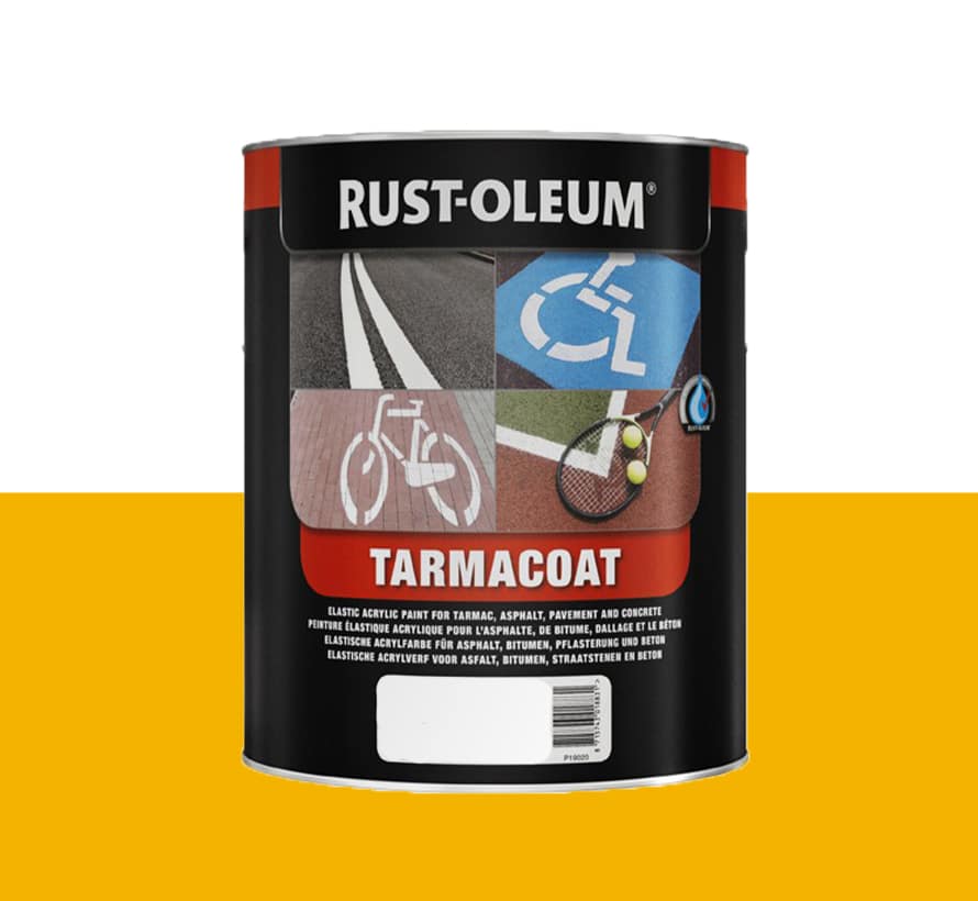 Rust Oleum Tarmacoat in de kleur RAL 1023 Verkeersgeel