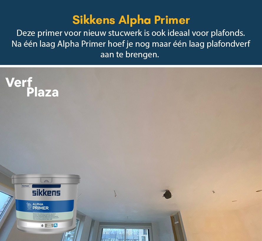 Sikkens primer voor nieuw stucwerk plafond