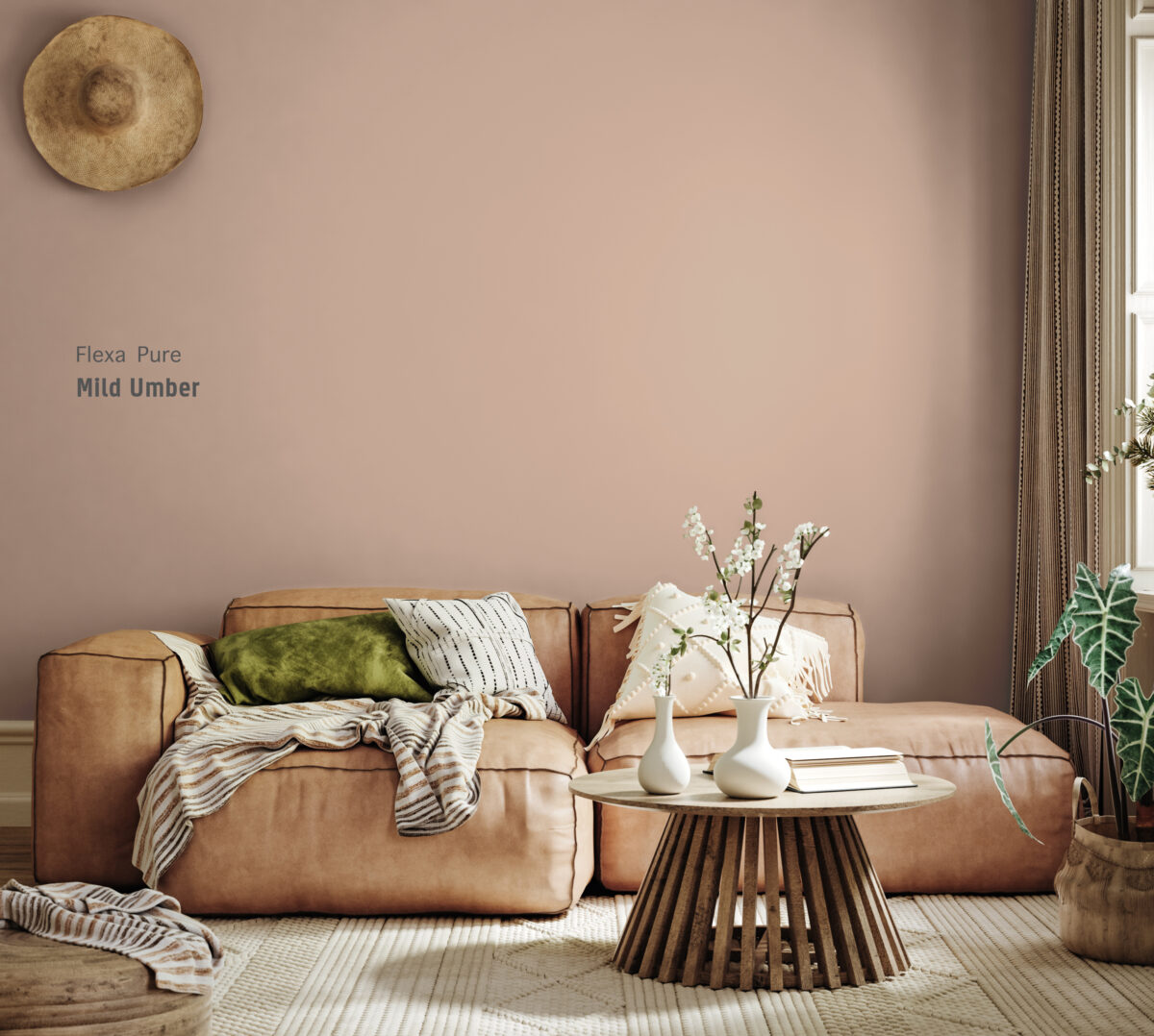 Home interior mockup, living room in green and beige tones, 3d r